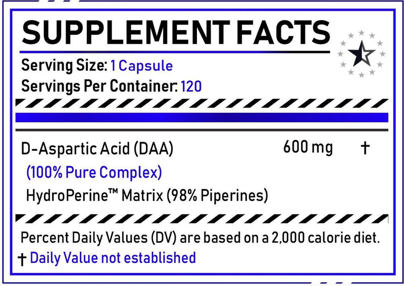 D-AA (D-Aspartic Acid) met HydroPerine™ - 120 Capsules - Turkesterone Europe